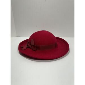 Peachfelt Vintage 100% Red Wool Hat Derby Bowler Style W Red Bowl Gorgeous!